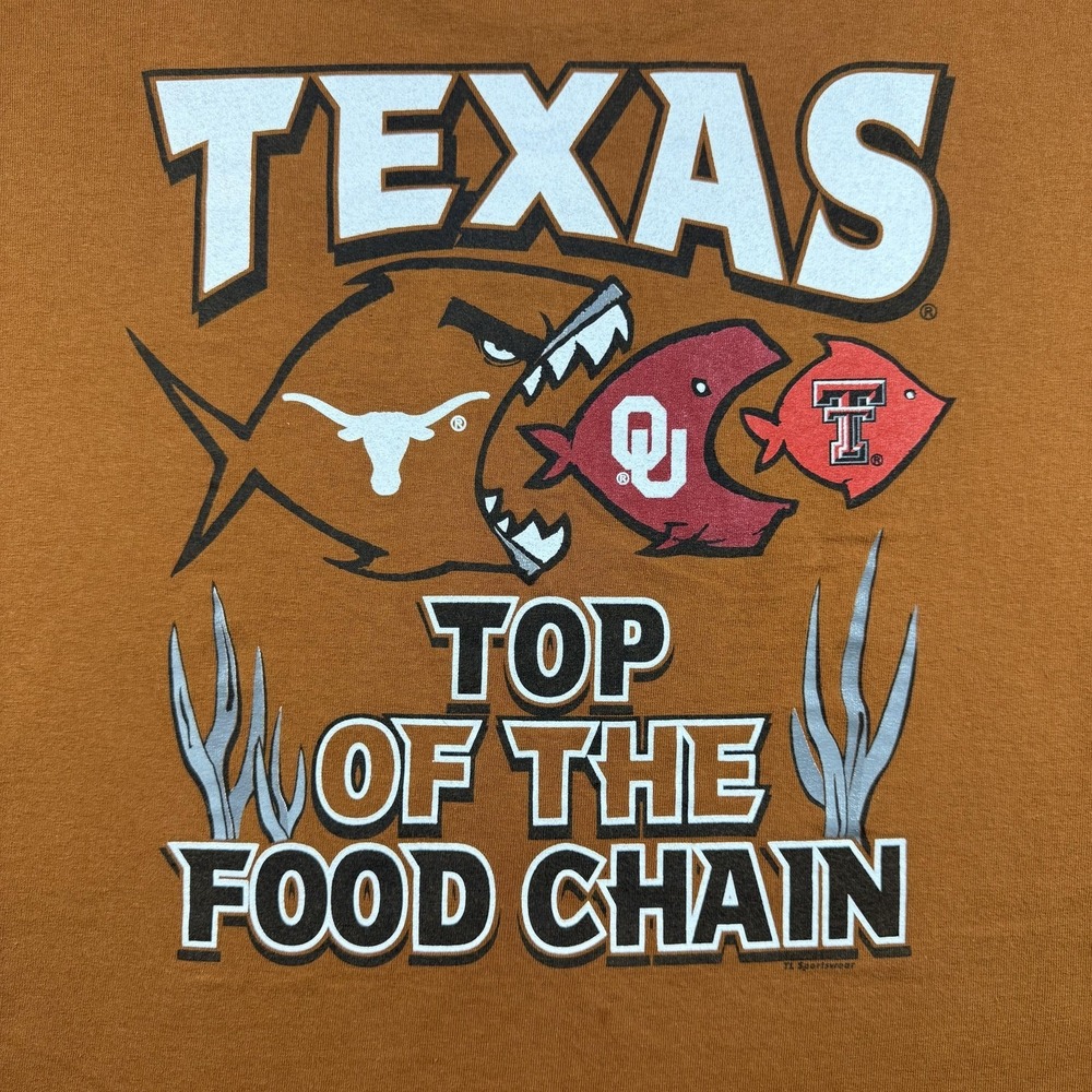 Texas Longhorns Shirt Mens 2XL Orange NCAA Football Tri-Lake Inc Top Food Chain